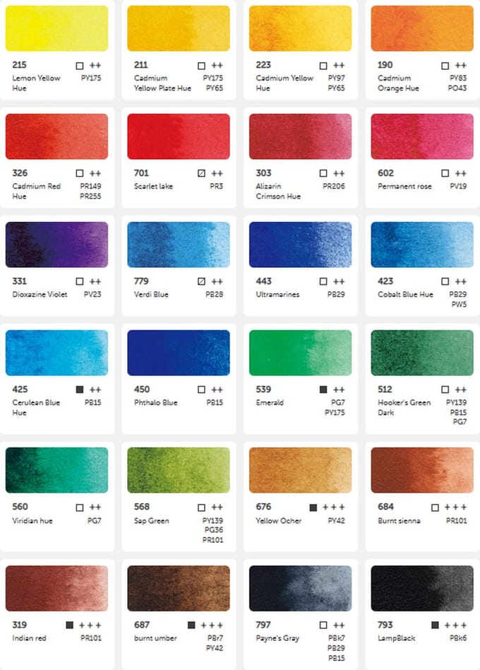 Phoenix - Aquarelverf - Set van 24 halve napjes in metalen doos
