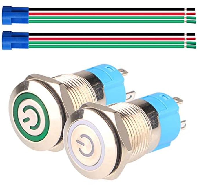 12 mm Roestvrij Staal Druktoets Schakelaar - SPST ON Off Waterdicht met LED