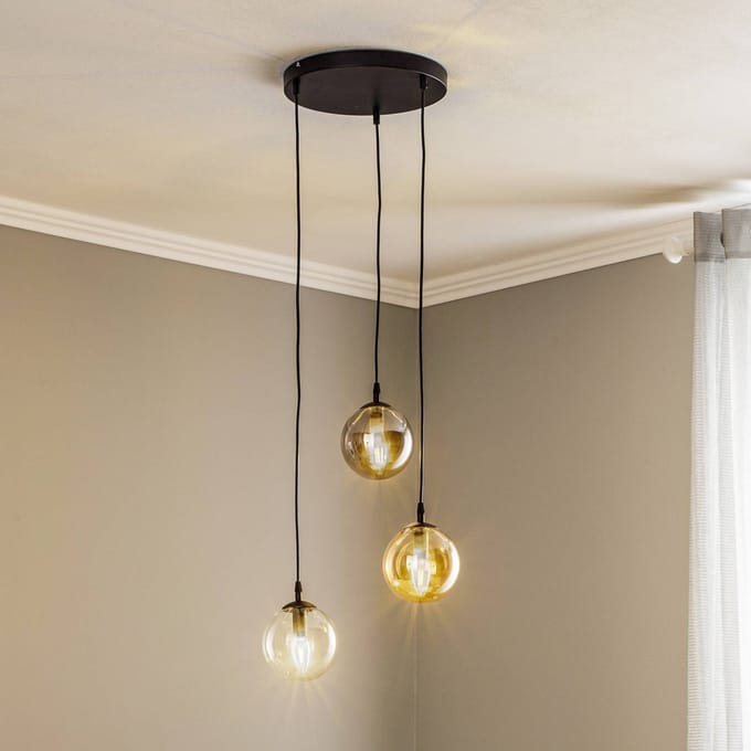 EMIBIG LIGHTING Hanglamp Glassy, 3-lamps, rond, grafiet/amber/helder, glas