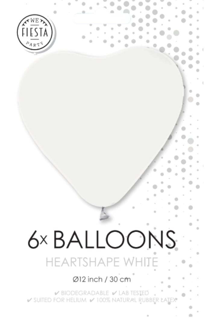Ballonnen - Hart - Wit - 30cm - 6st.