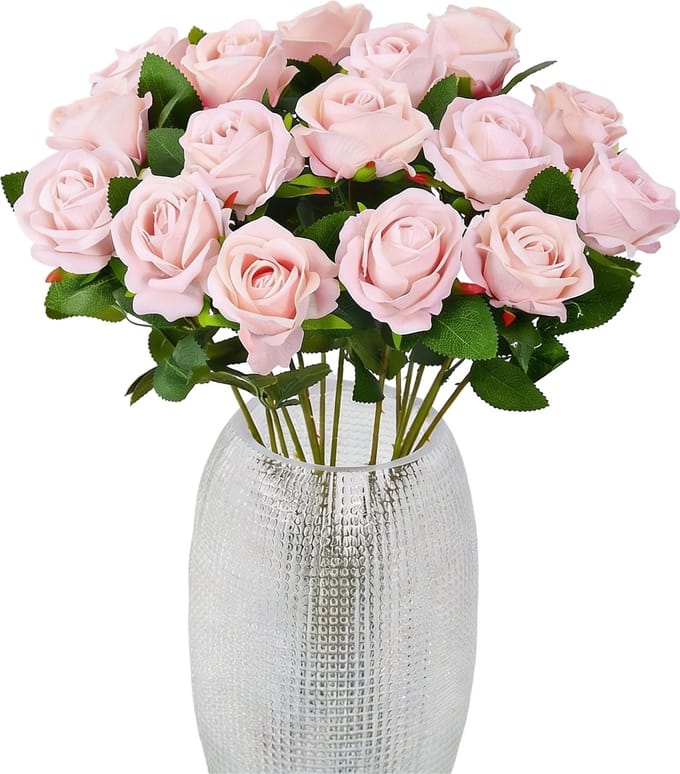 20 Kunstbloemen Roze - 50CM - Rozen - Boeket - Zijde