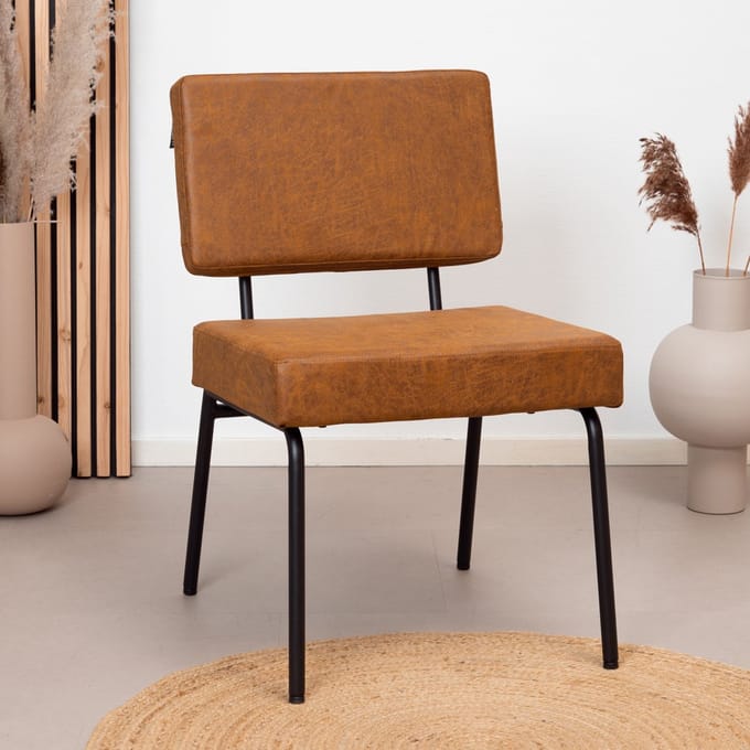 Bronx71® Industriële eetkamerstoel Espen cognac eco-leer - Eetkamerstoelen set van 4 - stoel