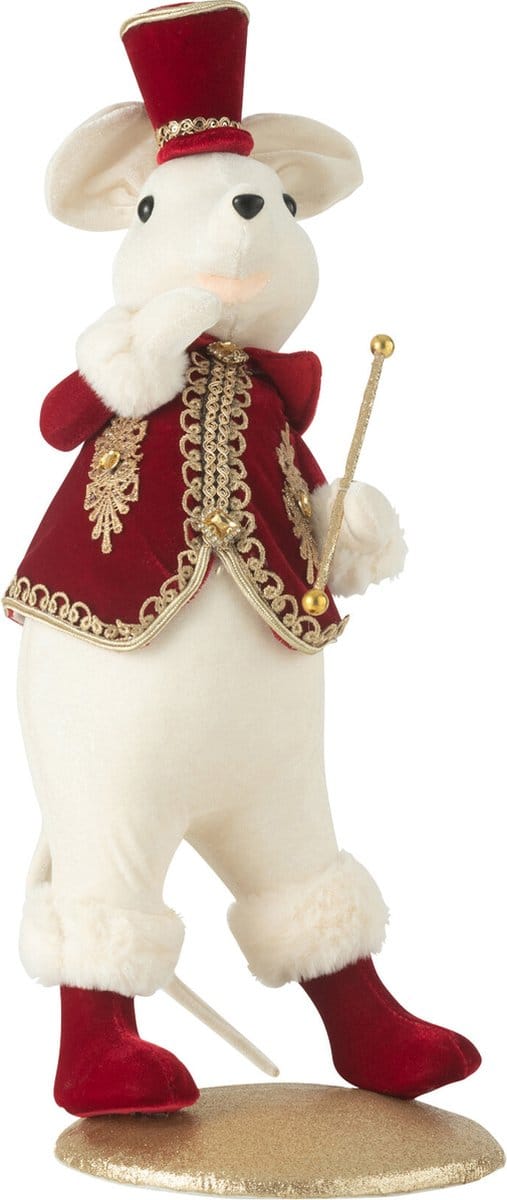 J-Line figuur Muis Majorette Staand - polyfoam/textiel - rood/goud