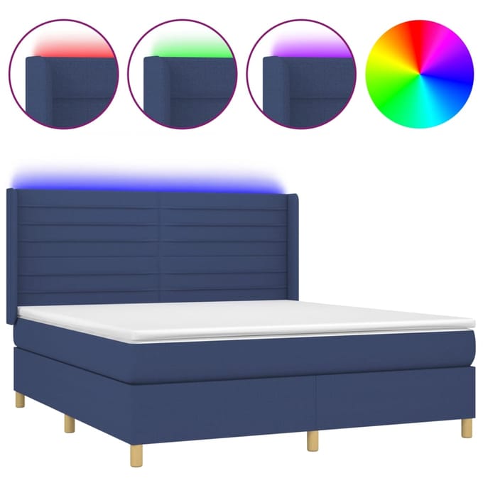 vidaXL - Boxspring - met - matras - en - LED - stof - blauw - 180x200 - cm