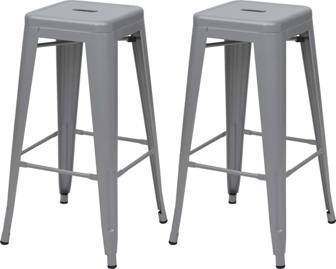 Set van 2 barkrukken MCW-A73, barkruk tegenkruk, metalen industrieel ontwerp stapelbaar ~ grijs