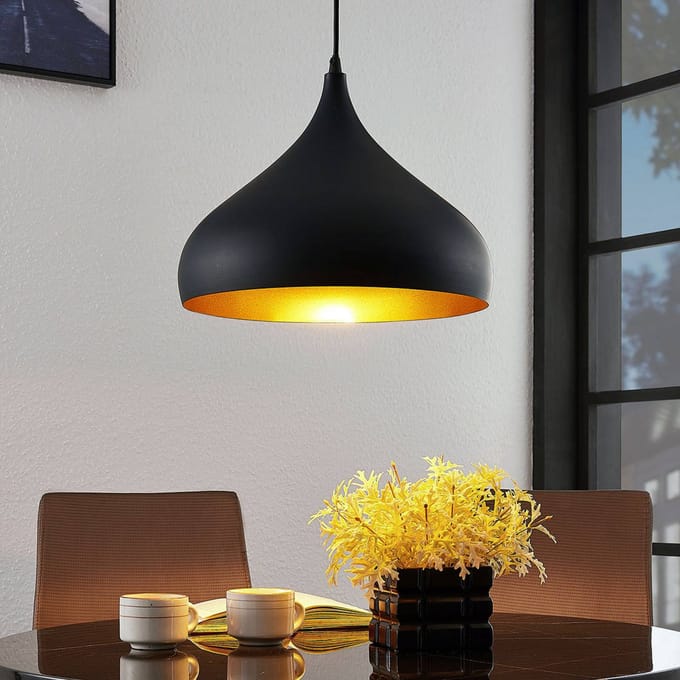 Lindby - hanglamp - 1licht - Aluminium - H: 24 cm - E27 - zwart, goud