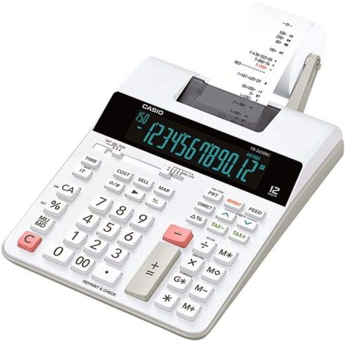 Casio FR 2650 RC Bureaurekenmachine met printer Wit Aantal displayposities: 12 werkt op het lichtnet (l x b x h) 313 x 195 x 65 mm