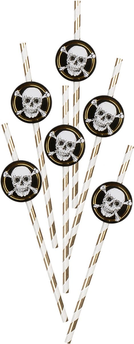 BOLAND BV - 6 Pirate Jolly Roger kartonnen rietjes 24 cm