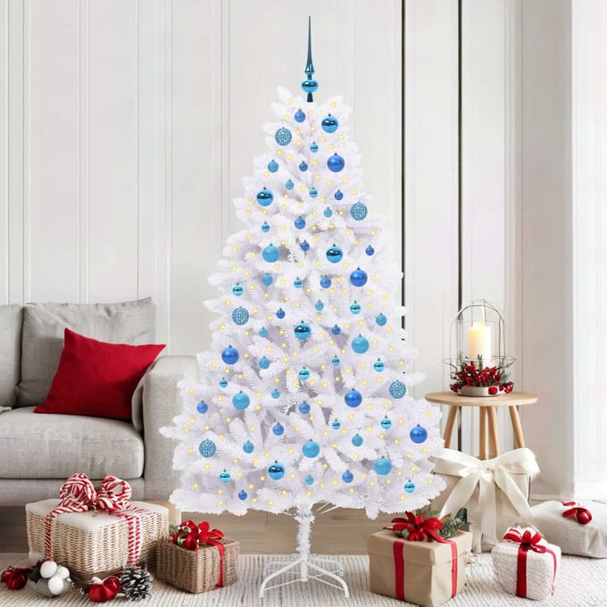 vidaXL - Kunstmatige - Hinged - Kerstboom - Wit - 180 - cm - PVC - en - Staal