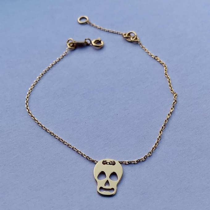 Minimalistische armband doodshoofd / skull | AG925 | Goudkleurig