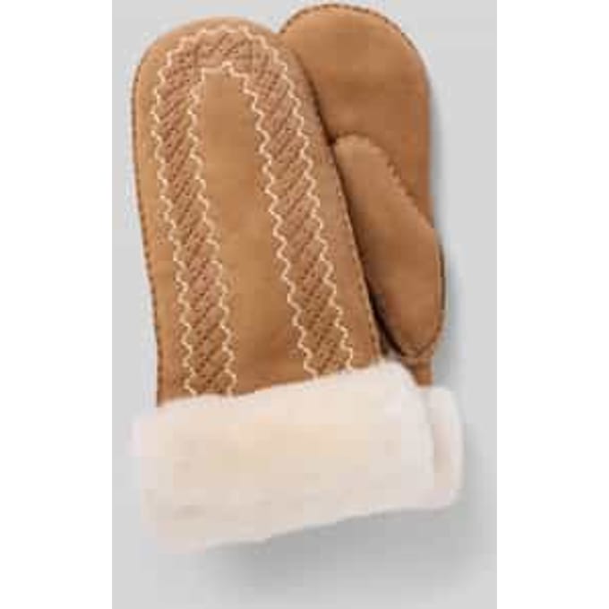 UGG® Atherson Embroidered Mitten for Women in Brown, Size L/XL, Shearling/Leather