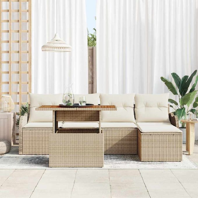 vidaXL - Tuinbank - Set - 6 - st - Beige - en - Crème - poly - rattan