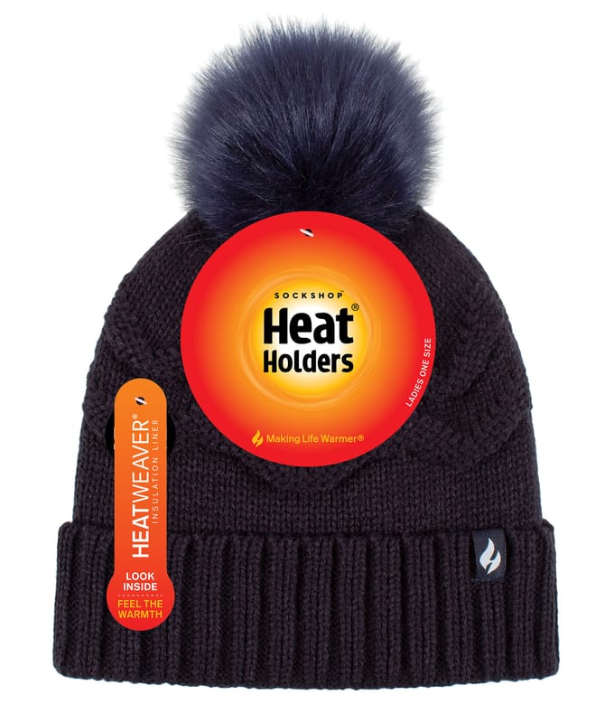 Heat Holders Dames Winter Bont Pom Pom Beanie Muts - Marine