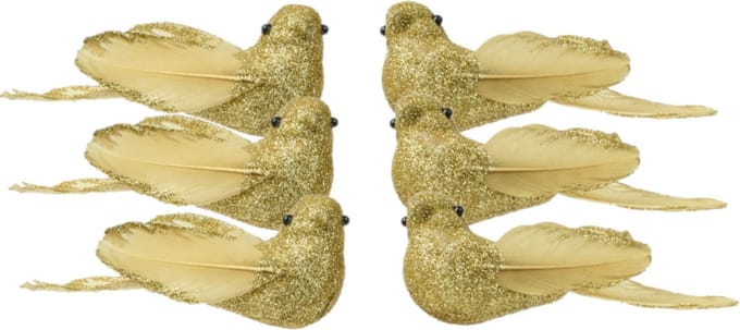 Decoris kerstboomversiering vogels op clip - 6x st - goud - foam - 11 cm