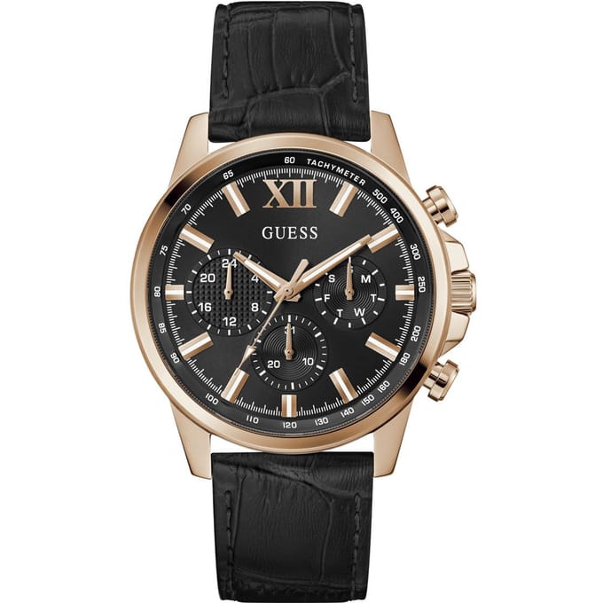 Guess Walker GW0901G5 Horloge - Leer - Zwart - Ø 44 mm