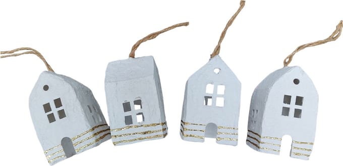 Only Natural - kersthanger - huisje paper mache - set van 4 - biologisch afbreekbaar