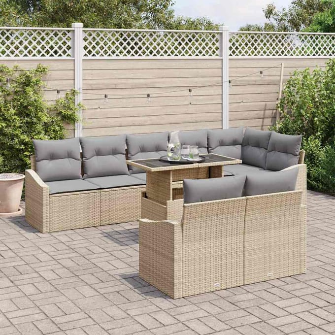 vidaXL - Tuinbank - Set - 9 - st - Beige - en - Lichtgrijs