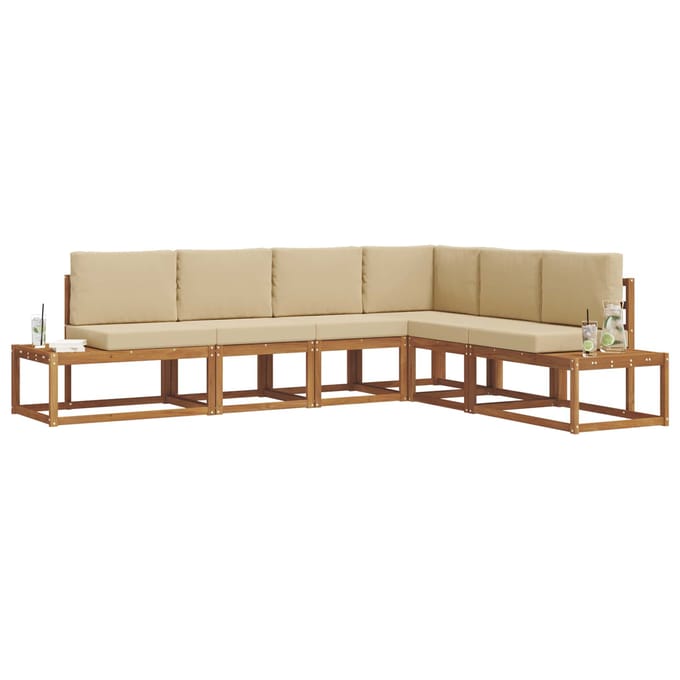 vidaXL - 6 - st - Buiten - bank - set - Massief - Acacia - Hout - en - Polyester