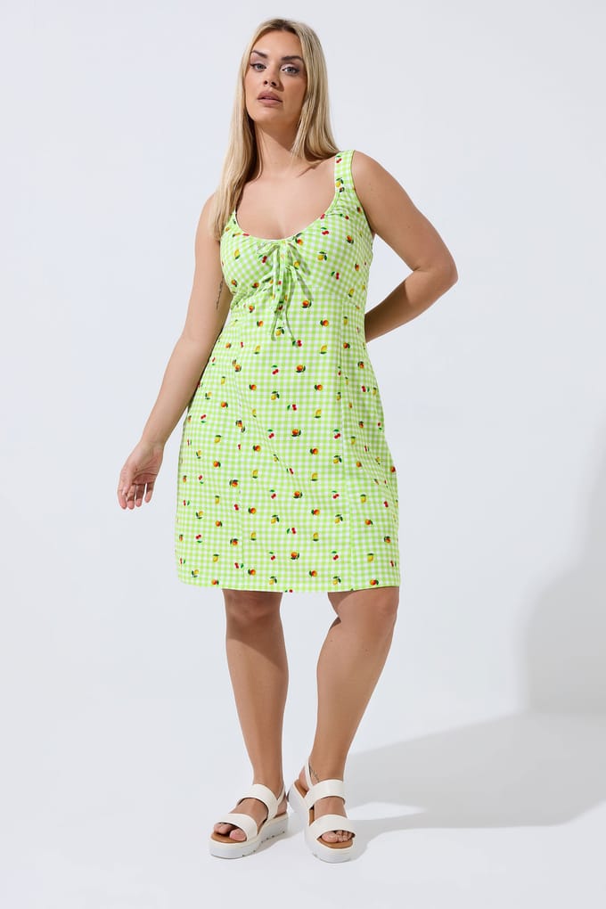Limited Collection Groene Minijurk Met Geruit Fruitprint Size 54-56
