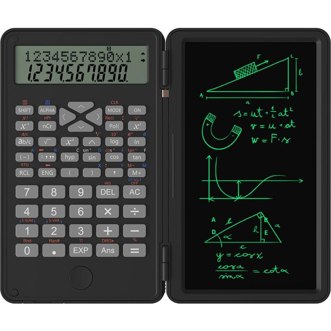 Wetenschappelijke rekenmachine met uitwisbaar schrijfbord 240 functies 2-regelig LCD-scherm Opvouwbaar zwart