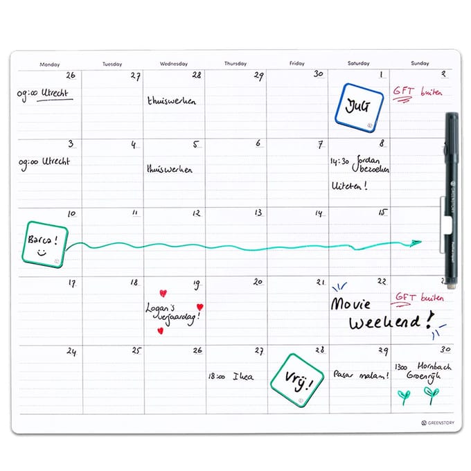 GreenStory - Maand Planner - Zelfklevend - Wit - M - met Sticky Pen
