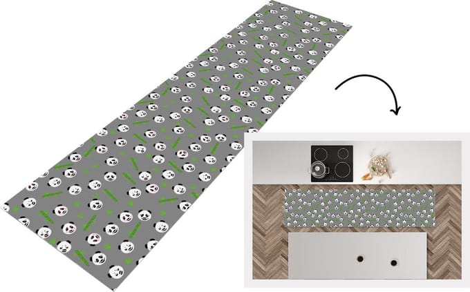 Keukenloper - Loper keuken - Panda - Bamboe - Design - 200x50 cm - Keukenloper vinyl