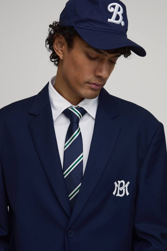 Embroidered Oversized Blazer | Navy | Size 44