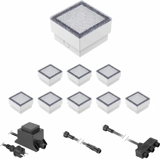 LED Stoeptegel - Grondinbouwlamp Tuin - Oriëntatie Donker - Beloopbaar 500kg - Set van 9 - Warm Wit