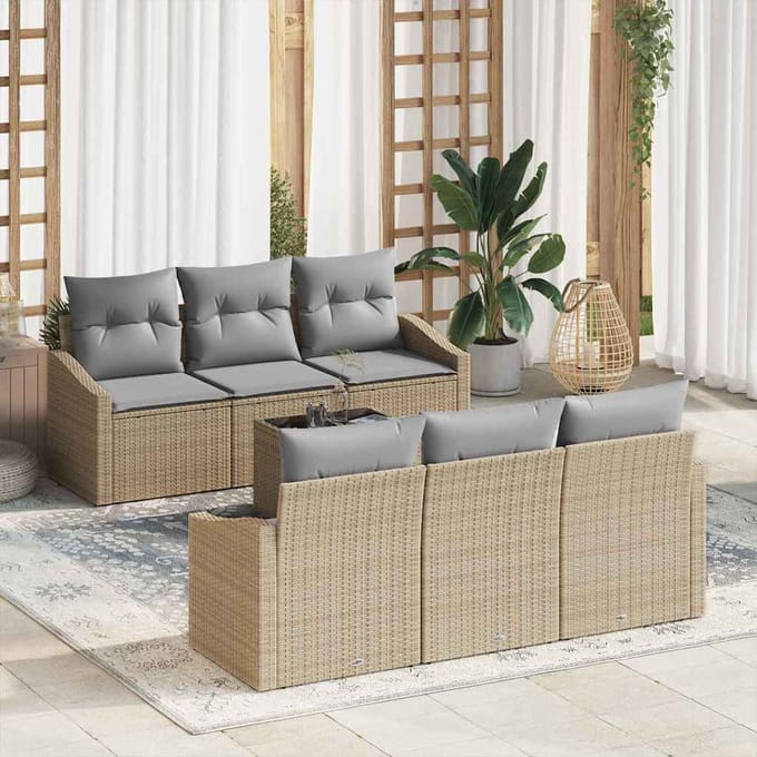 vidaXL - Bankstel - 7 - st - Beige - en - Lichtgrijs - poly - rattan