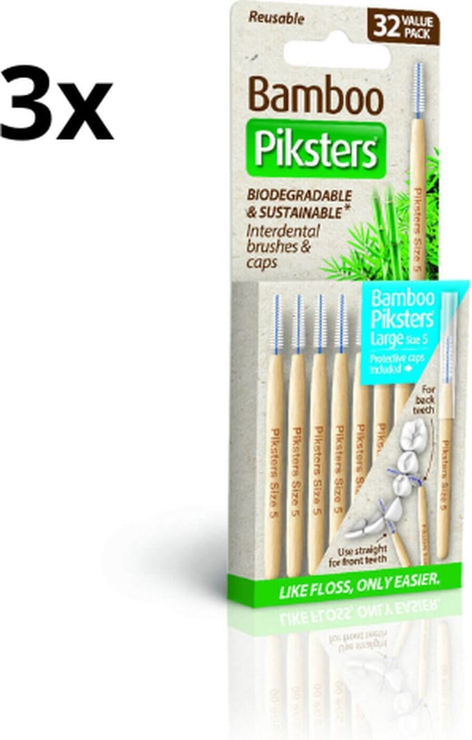 3x Piksters Bamboe Rechte Ragers - Maat 5 - Blauw - 32 stuks