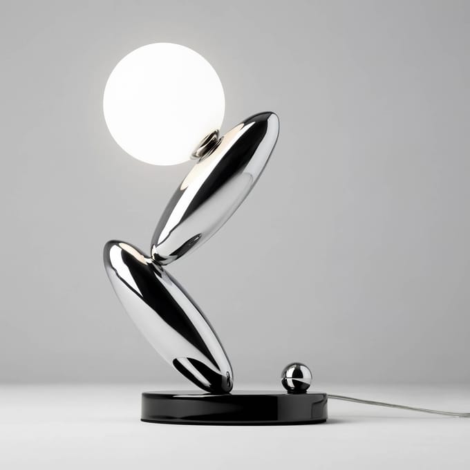 Maytoni LED tafellamp RESONANCE, platina/opaal, 37 cm metaal/glas, dimbaar
