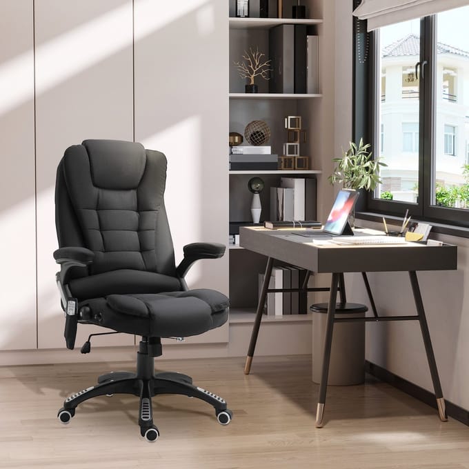 MIVRAY Bureaustoel Met Massage En Verwarming - Verstelbaar, Draaibaar - Voor Kantoor En Thuis - Polyester - Zwart