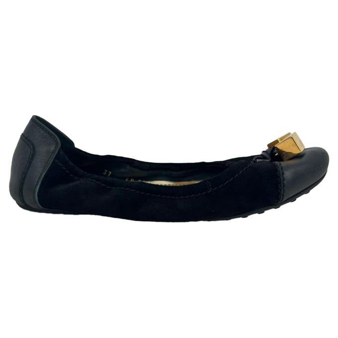 Louis Vuitton Monogram Cube Accent Ballerina's in Zwarte Suède