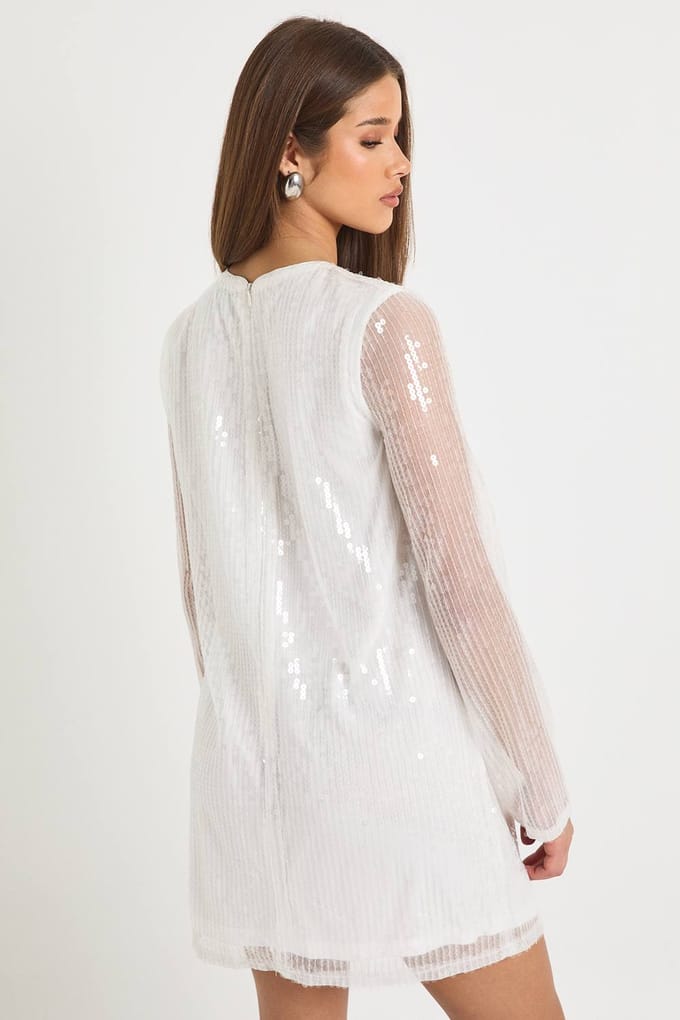 boohoo Dames Oversized pailletten T-shirt jurk | Wit | Maat: 36