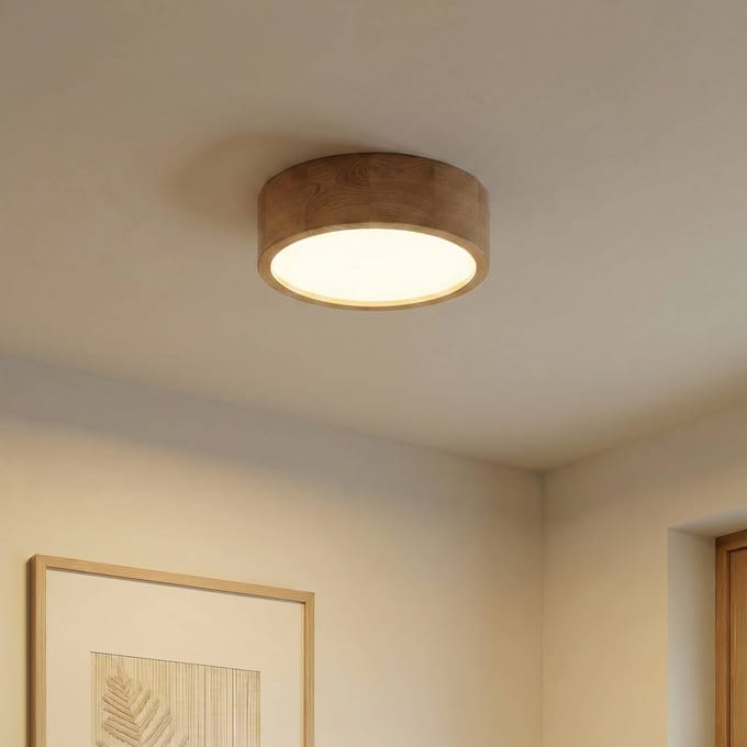 TEMAR LIGHTING Cleo plafondlamp, Ø 28 cm, 2-lamps, eikenhout, E27