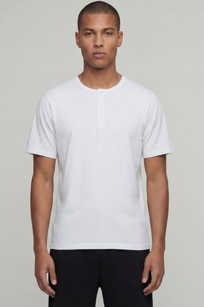 Essentieel Regular Fit Henley T-shirt | White | Size Medium