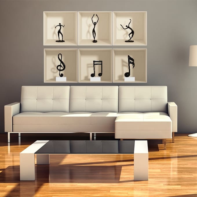 Set van 6 3D-stickers met dans- en muziekthema, 60 x 90 cm
