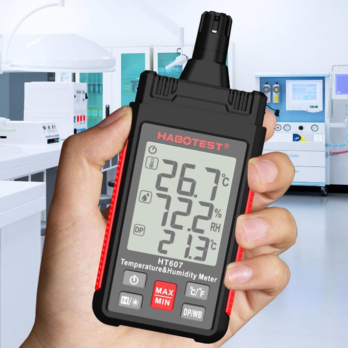 HABOTEST HT607 Digitale Hygrometer Handheld Temperatuur- en Vochtigheidsmeter Thermo-hygrometer LCD zwart