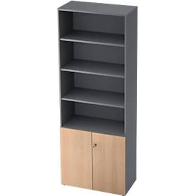 TOPAS LINE stellingkast, 4 OH legbord/2 OH deuren, grafiet/eiken