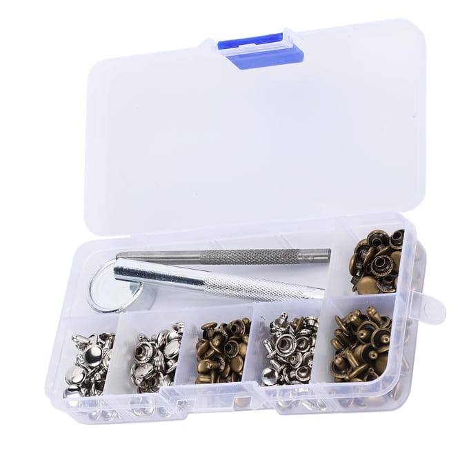 120 Set Messing Klinknagel Kit Dubbelzijdig Lederen Drukknoop Sluitingen Knop Knutselwerk Kledingaccessoires white