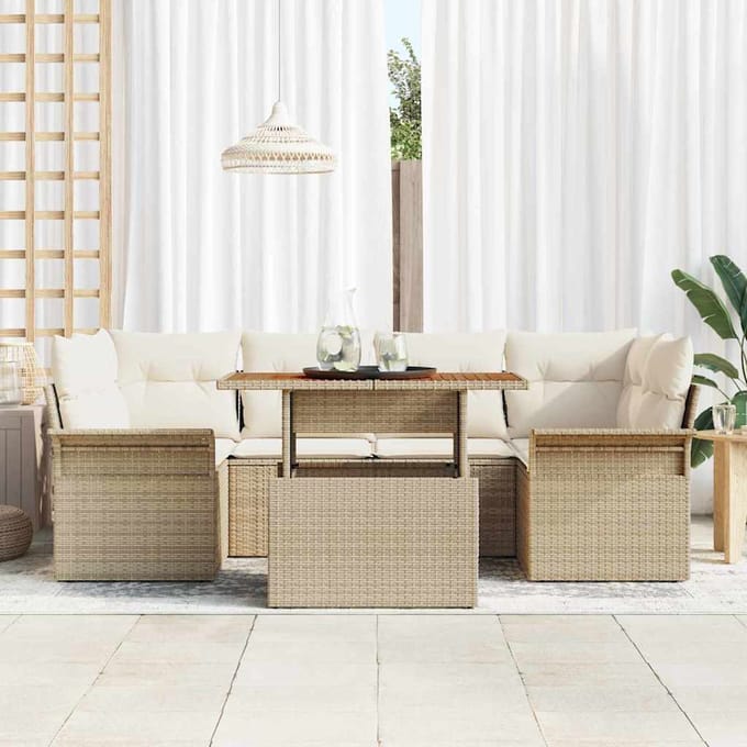 vidaXL - Tuinbank - Set - 7 - st - beige - en - crèmekleurig
