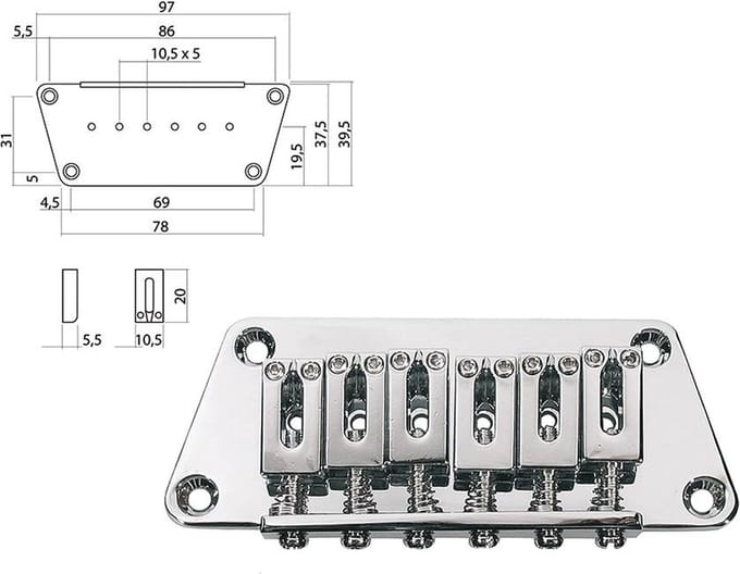 Boston B-1540-C Brug-Staartstuk - Chroom, 10,5 mm