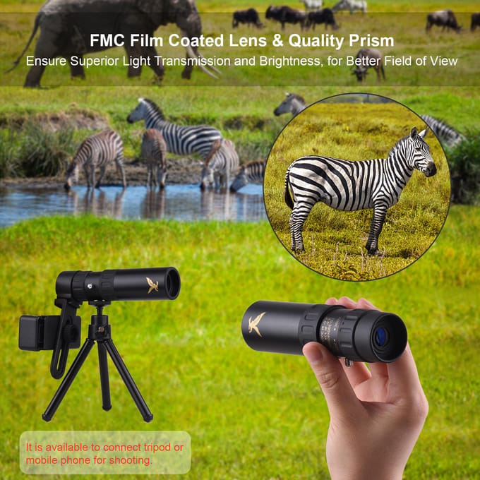 Mini télescope monoculaire 10X-300X BAK4, prismes résistant à l'eau avec support de téléphone, Mini trépied noir