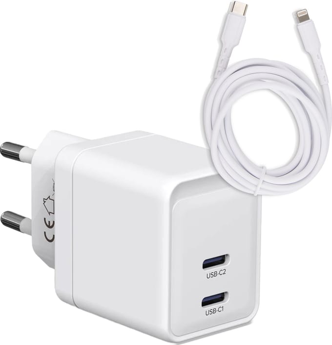 Snellader geschikt voor iPhone 11 12 13 14 Pro Max - Usb C naar Lightning Kabel 1 Meter - Usb C Adapter 35w GaN - Fast Charger - Quick Charge