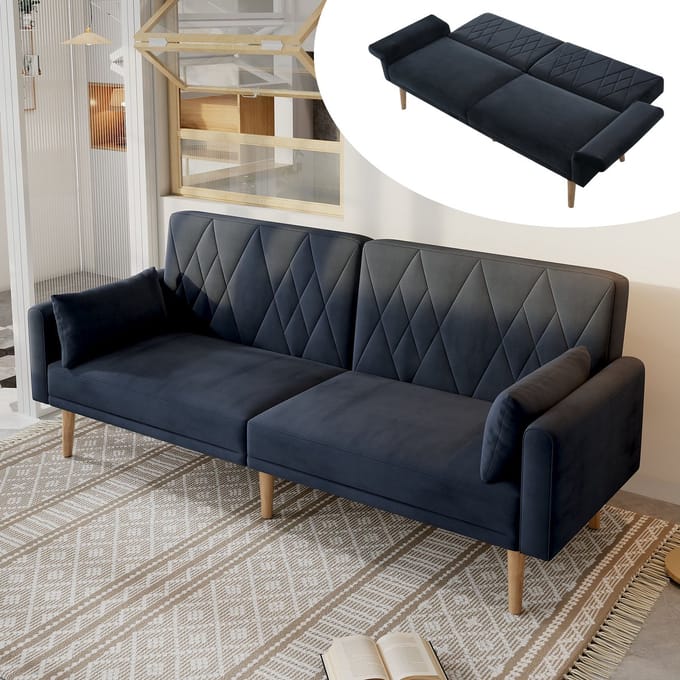 Sofa - Klein tweezitssofa met slaapfunctie - Velvet - Geschikt voor meerdere ruimtes