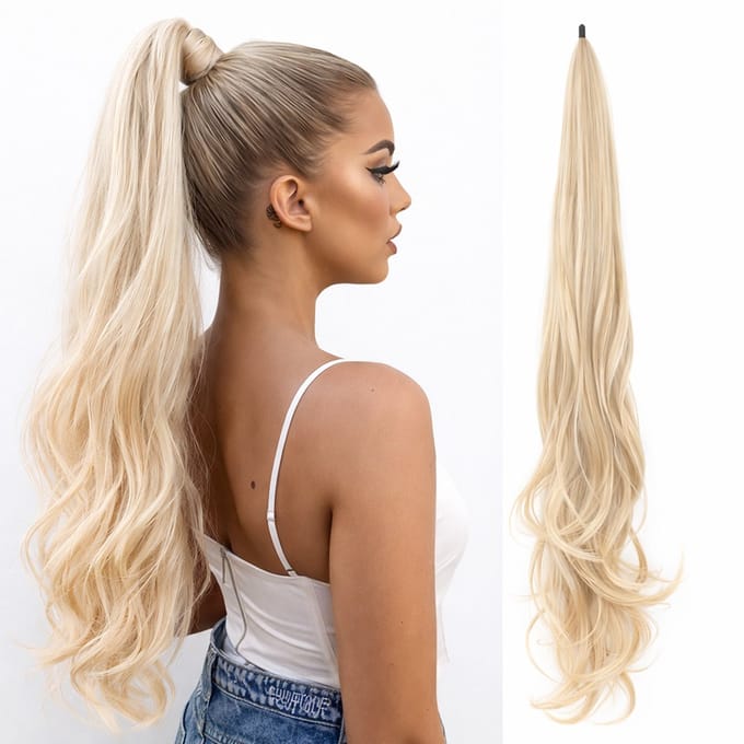 Blonde Ponytail Hair Extensions - Hairextensions - Wrap Around Paardenstaart Extension - Haarverlenging - Haarstuk - Blond - 80 cm