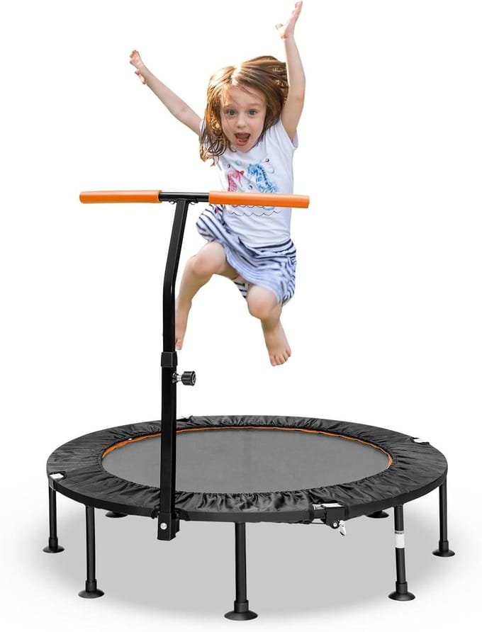 Fitness Trampoline - Springkussen Binnen - Balans Training - Verstelbare Handgreep - 120 cm Diameter - Zwart Oranje