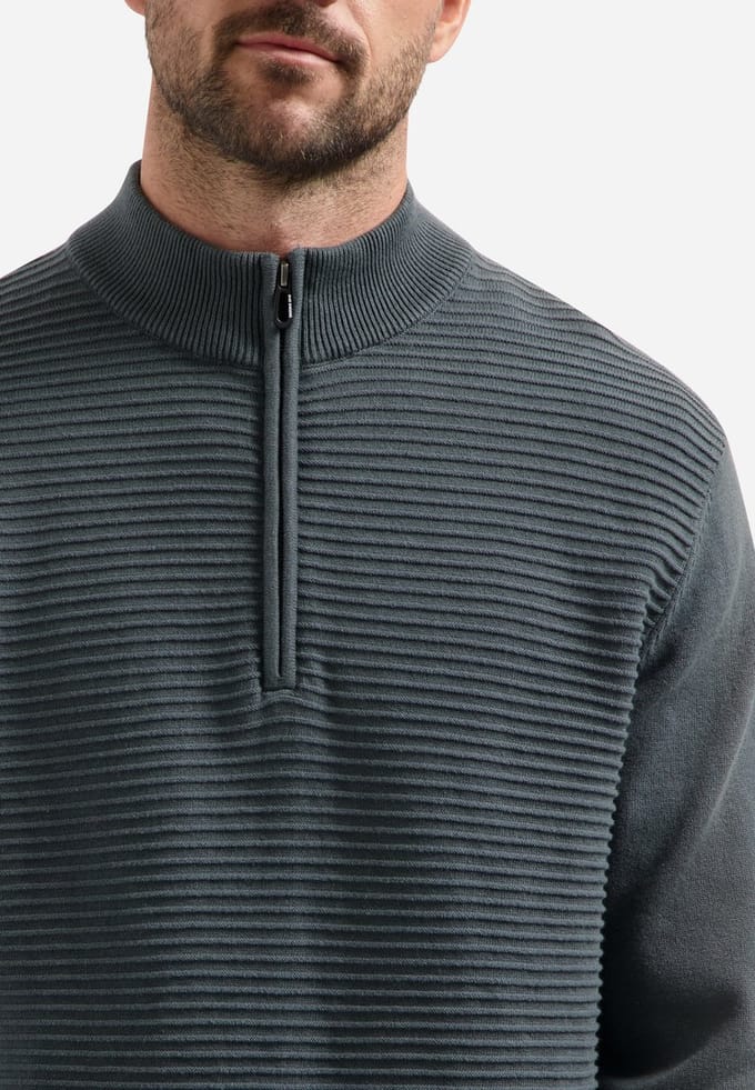 No Excess Pullover half zip mix match knit dark steel