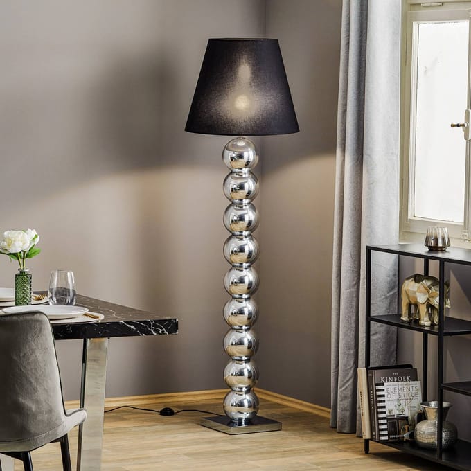 Argon Textiel vloerlamp Fulda, kap zwart, voet chroom