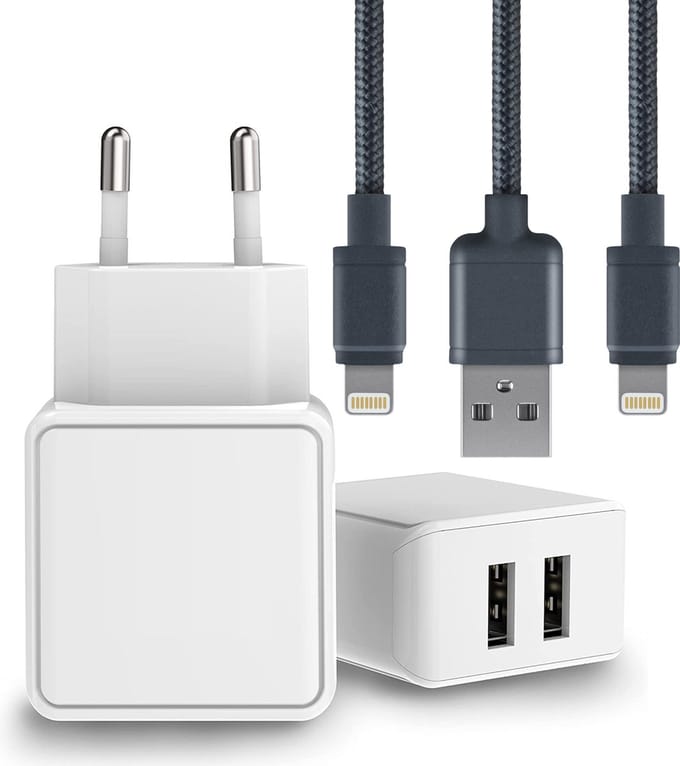 Oplader kabel geschikt voor iPhone / iPad / Lightning - 2 Meter - Usb Adapter - Oplader 2 Poorten - Usb Stekker